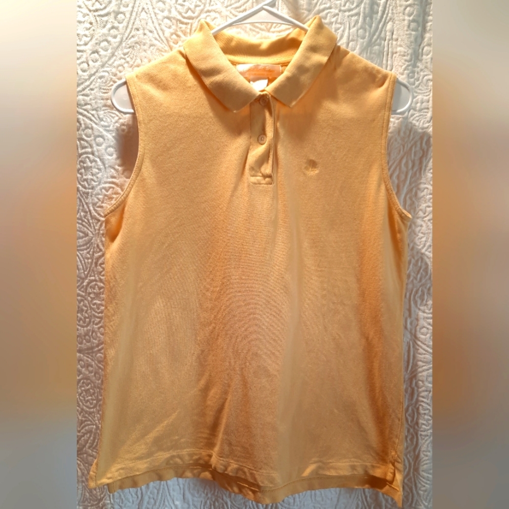 Brooks Brothers Womans Polo Top Medium Yellow Sleeveless Preppy Cotton Casual